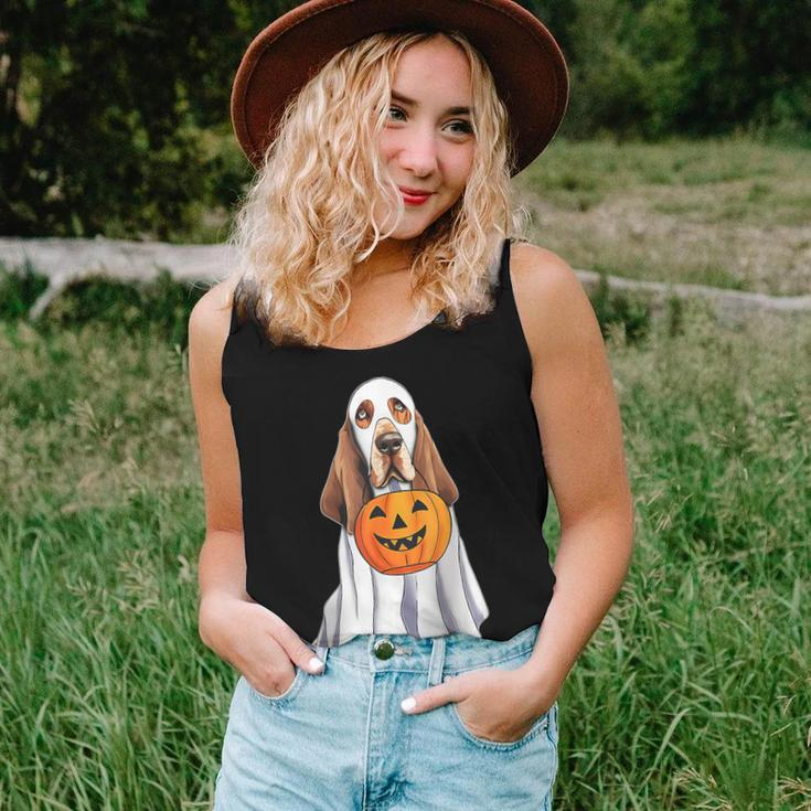 Basset Hound Ghost Pumpkin Halloween Costume Fall Women Tank Top Gifts for Her