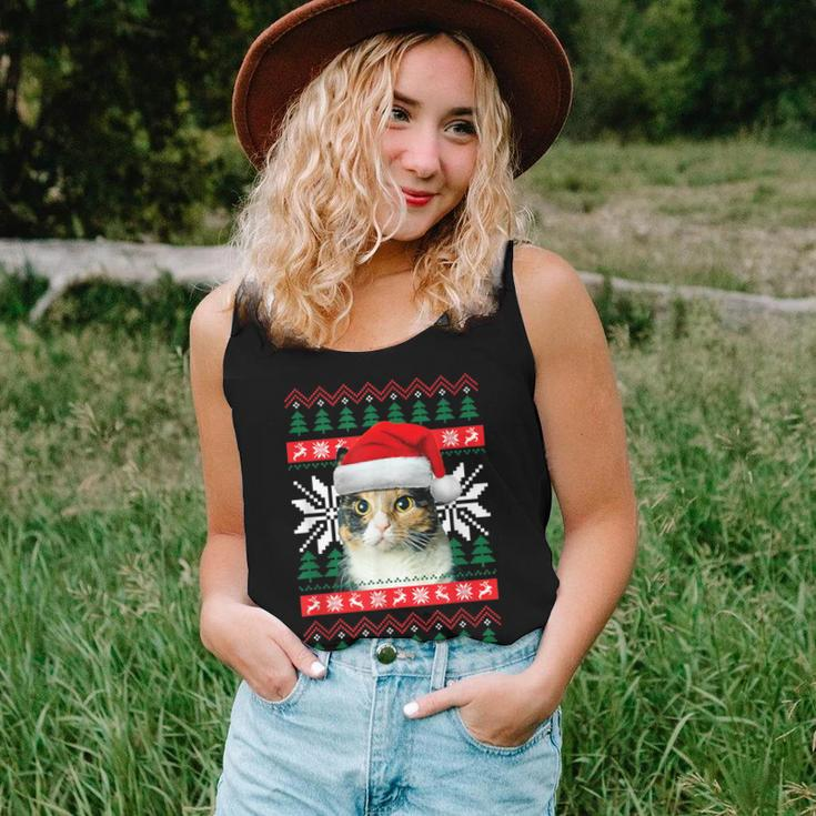 Calico Cat Ugly Christmas Sweater Style Santa Hat Kitty Mom Women Tank Top Gifts for Her