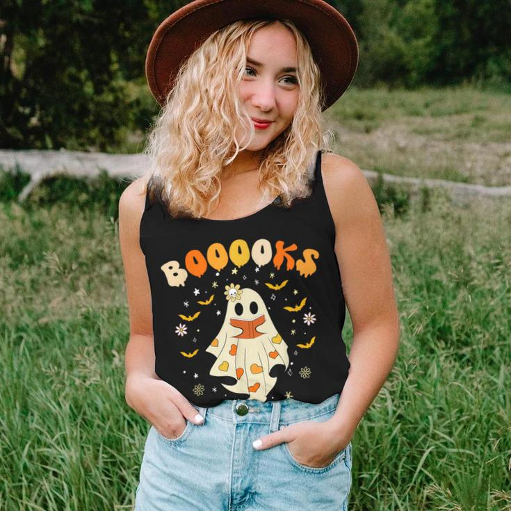 Cute Ghost Reading Library Books Halloween Booooks Women Tank Top Gifts for Her