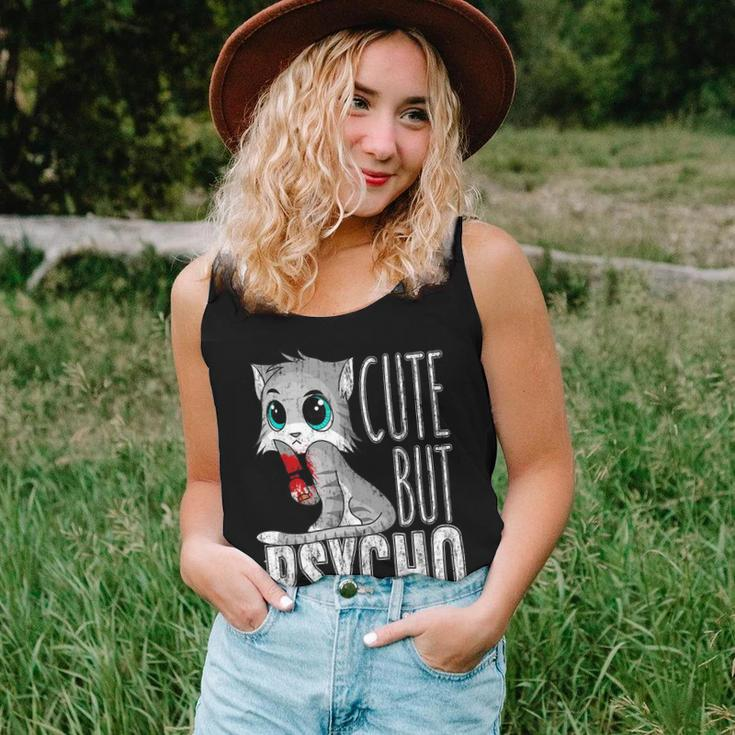 Cute But Psycho Kitty Cat Humor Wife Mom Horror Goth Women Tank Top Gifts for Her