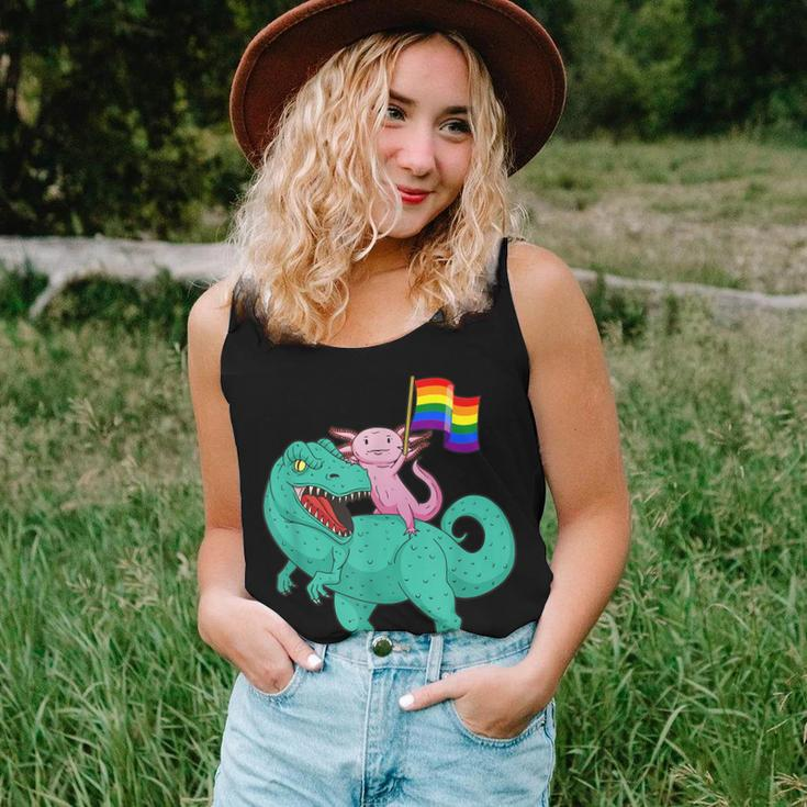 Dinosaur Axolotl Gay Pride Rainbow Flag Lesbian Proud Ally Women Tank Top Gifts for Her