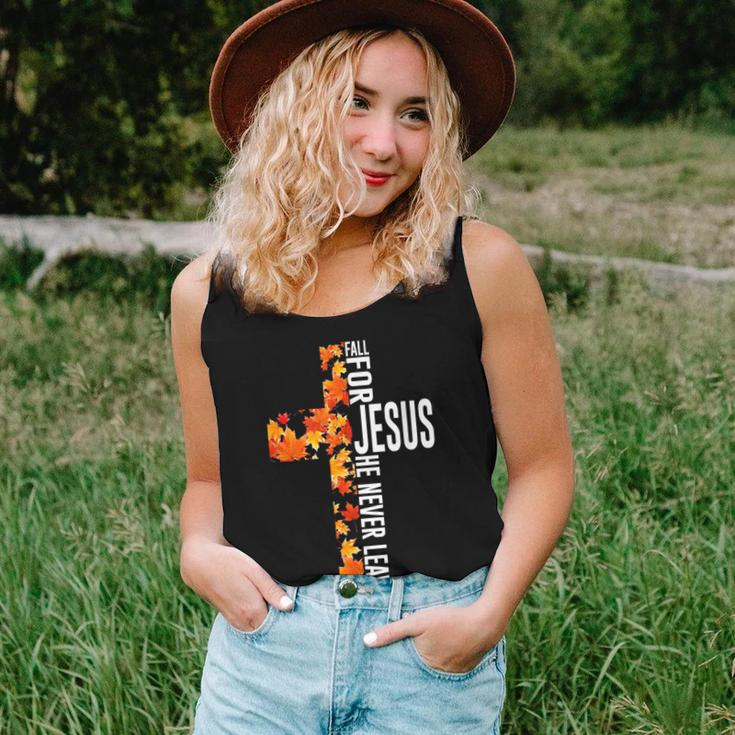 Fall For Jesus He Never Leaves Christian Faith Jesus Cross Women Tank Top Gifts for Her