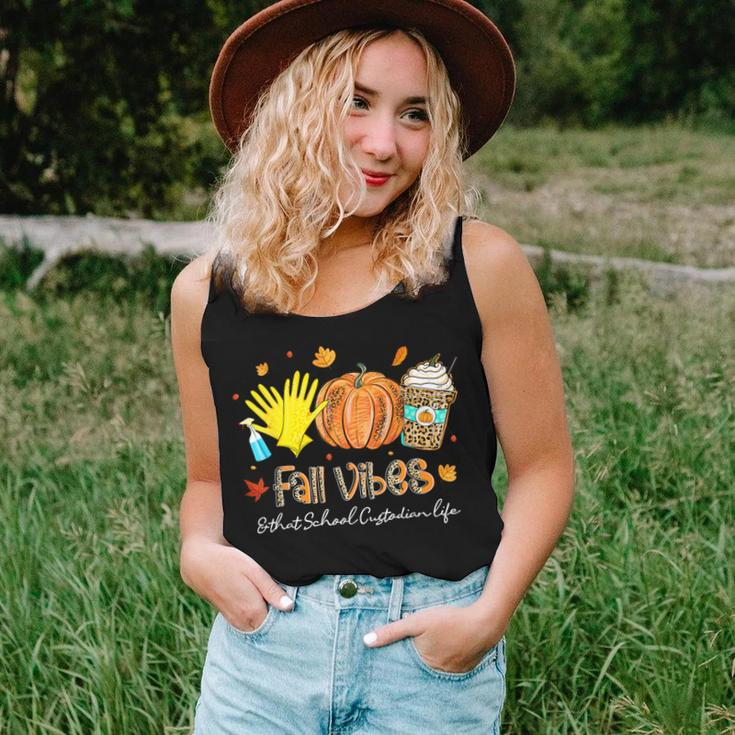 Fall Vibes & That School Custodian Life Pumpkin Leopard Women Tank Top Gifts for Her