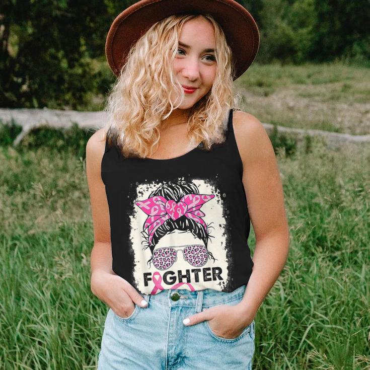 Fighter Messy Bun Pink Warrior Breast Cancer Awareness Women Tank Top Gifts for Her