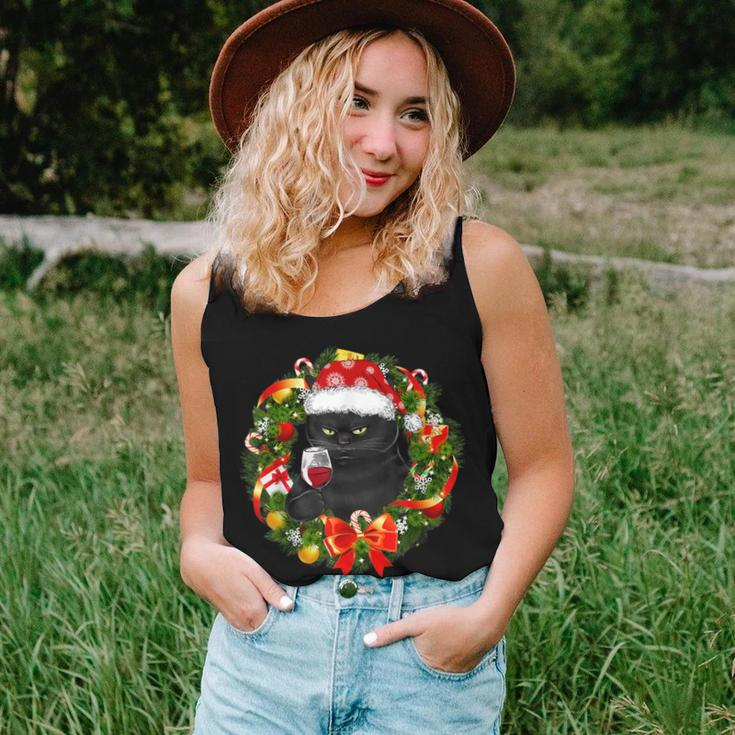 Black Cat And Wine Christmas Wreath Ornament Women Tank Top Gifts for Her