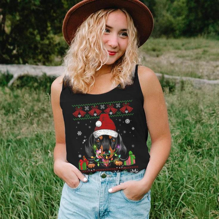 Dog Lovers Dachshund Santa Hat Ugly Christmas Sweater Women Tank Top Gifts for Her
