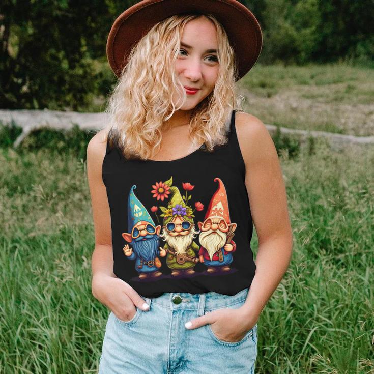 Gnome Cute And Funny Gnome Hippie Sunflower Peace Love Women Tank Top Weekend Graphic Gifts for Her