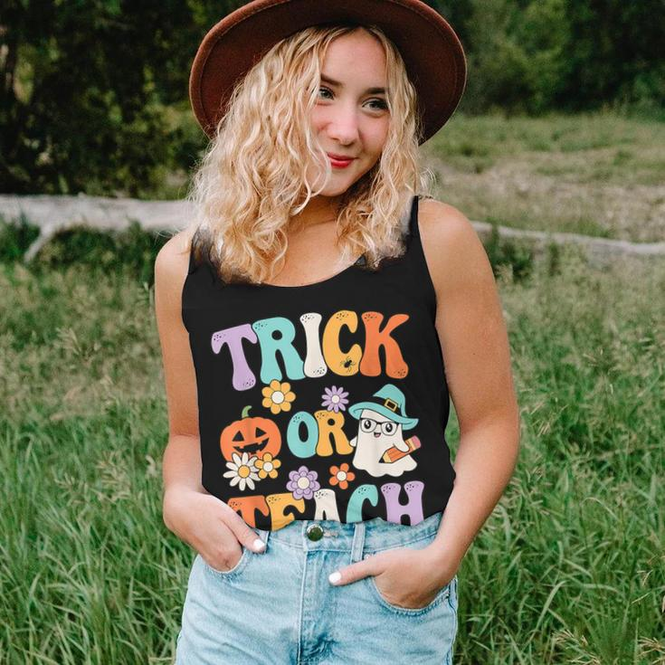 Groovy Halloween Trick Or Teach Retro Pumpkin Ghost Teacher Women Tank Top Gifts for Her