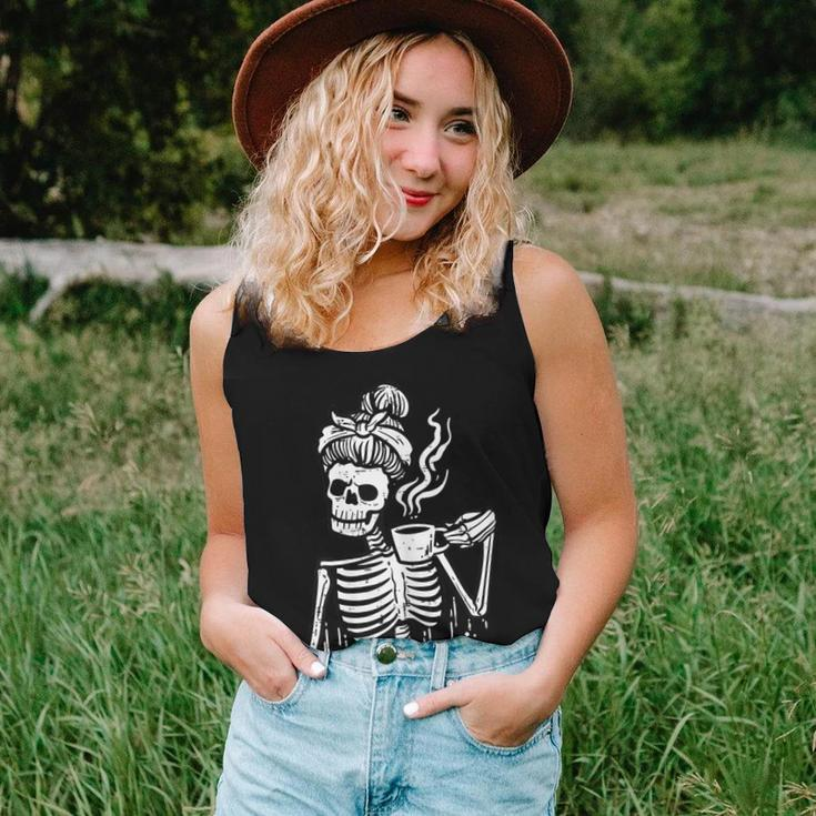 Halloween Skeleton Messy Bun Coffee Costume Mom Women Tank Top Gifts for Her