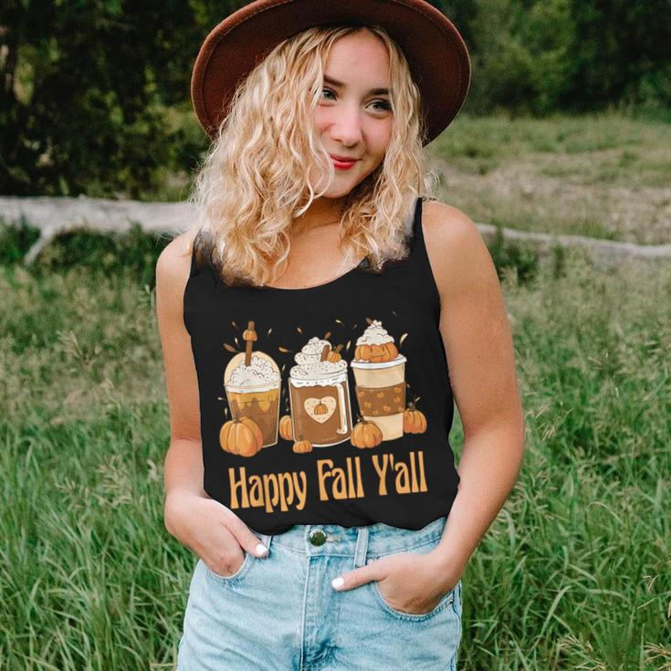 Happy Fall Y'all Latte Coffee Leopard Pumpkin Autumn Women Tank Top Gifts for Her