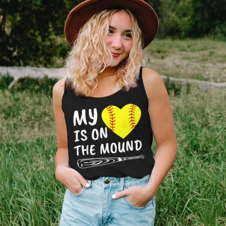 My Heart Is On The Mound Softball Bat Proud Mom Dad Women Tank Top Gifts for Her