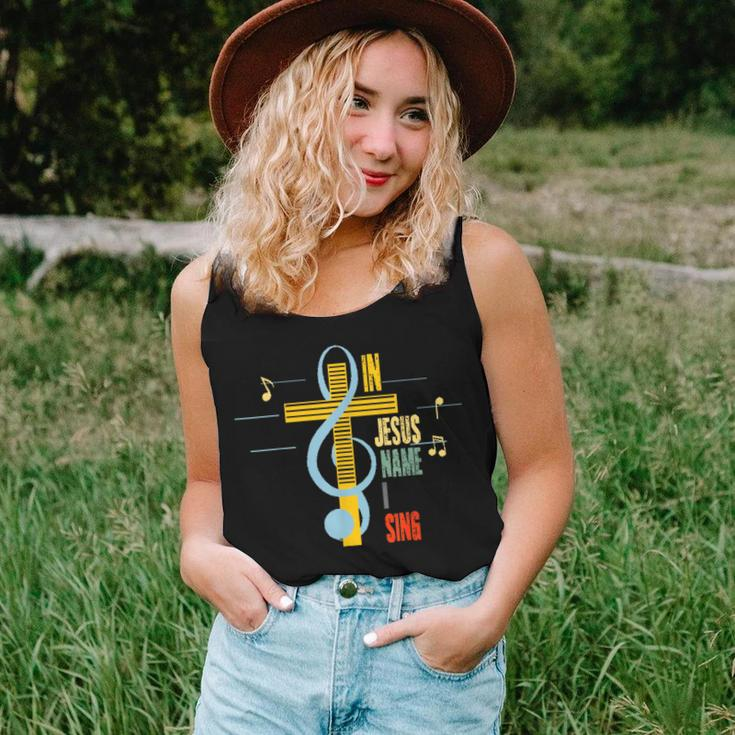 In Jesus Name I Sing Music Note Cross Vintage Christian Women Tank Top Gifts for Her