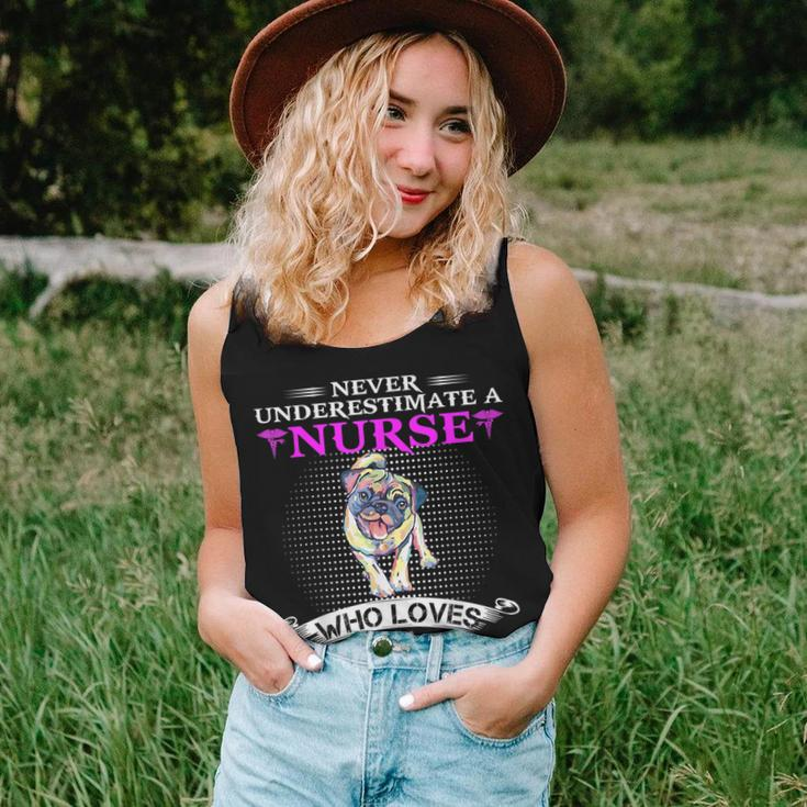 Never Underestimate A Nurse Who Loves Pugdog Pug Dog Funny Women Tank Top Basic Casual Daily Weekend Graphic Gifts for Her