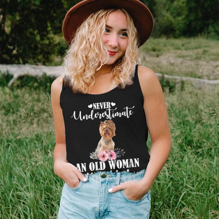 Never Underestimate An Old Woman With Yorkie Gift For Womens Women Tank Top Basic Casual Daily Weekend Graphic Gifts for Her