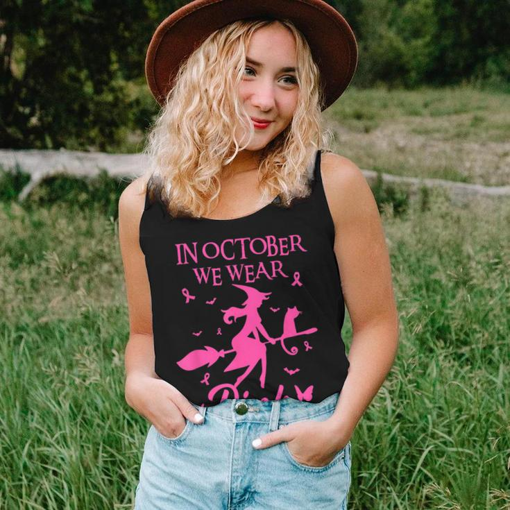 In October We Wear Pink Witch Halloween Breast Cancer Women Tank Top Gifts for Her