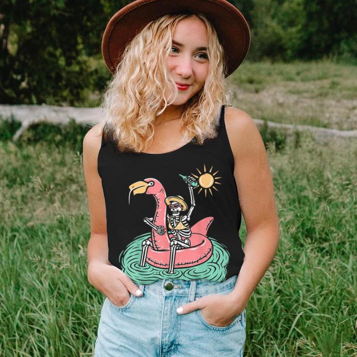Retro Summer Skeleton Flamingo Float Vacation Beach Drink Women Tank Top Gifts for Her