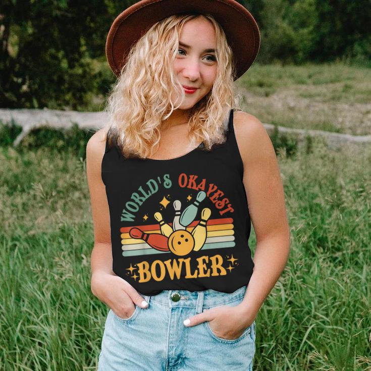 Retro Worlds Okayest Bowler Funny Men Women Mom Kids Bowling Women Tank Top Basic Casual Daily Weekend Graphic Gifts for Her