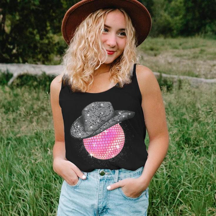 Rhinestone Cowgirl Pink Disco Ball Wearing Cowboy Hat Retro Women Tank Top Gifts for Her