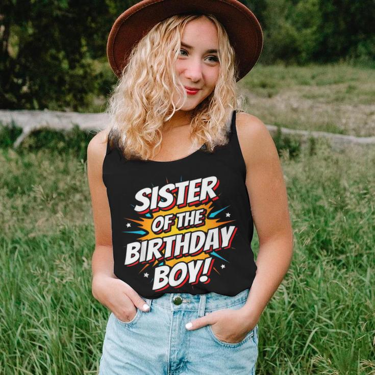 Superhero Party Comics Birthday Sister Of Birthday Boy For Sister Women Tank Top Gifts for Her