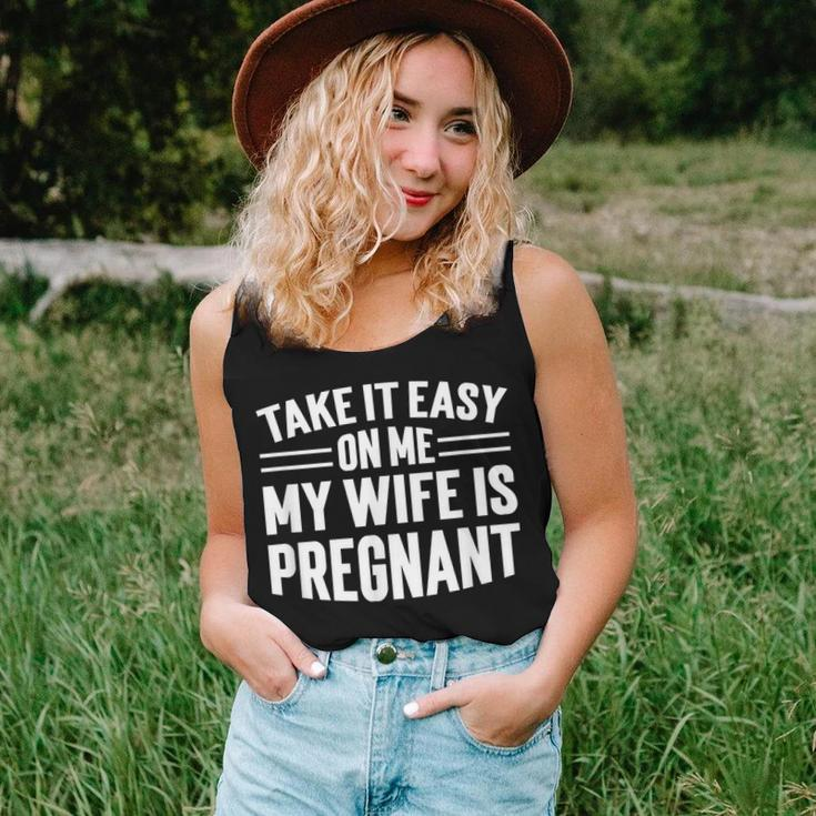 Take It Easy On Me My Wife Is Pregnant Funny Soon To Be Dad Women Tank Top Basic Casual Daily Weekend Graphic Gifts for Her