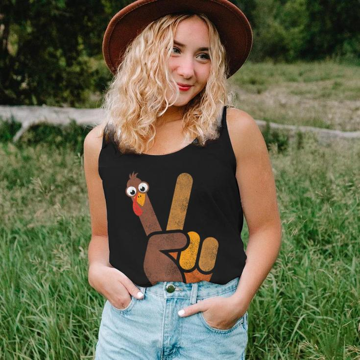Turkey Hippie Peace Sign Graphic Fall Thanksgiving Women Tank Top Gifts for Her
