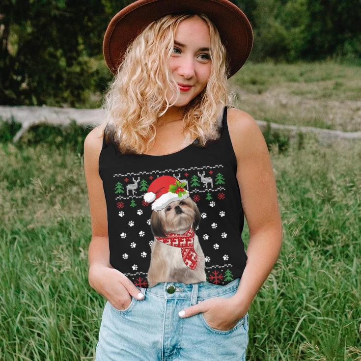 Ugly Sweater Christmas Shih Tzu Dog Puppy Xmas Pajama Women Tank Top Gifts for Her
