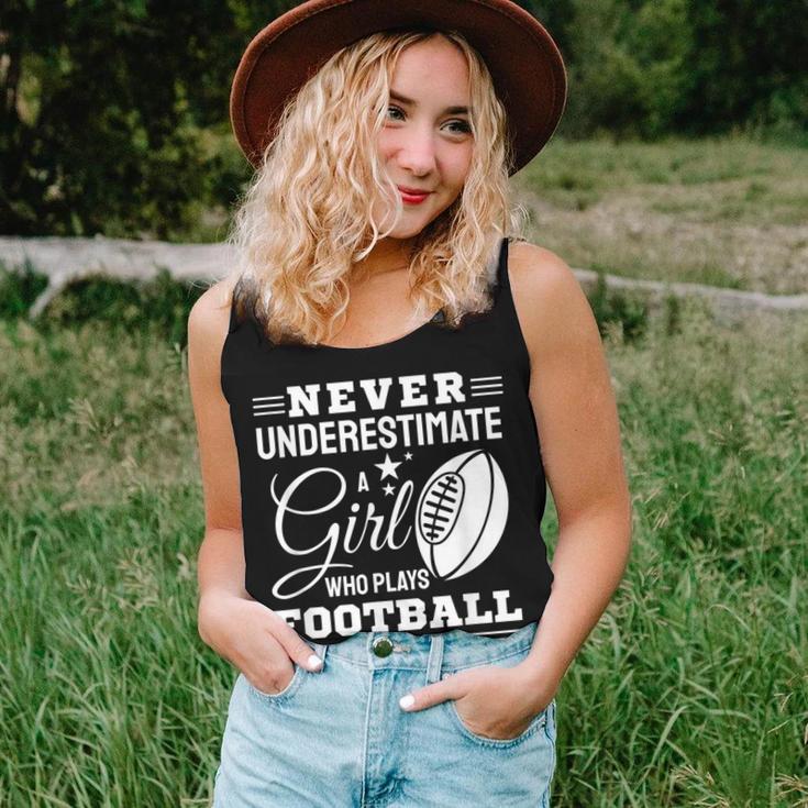 Never Underestimate A Girl Who Play Football Football Fan Women Tank Top Gifts for Her