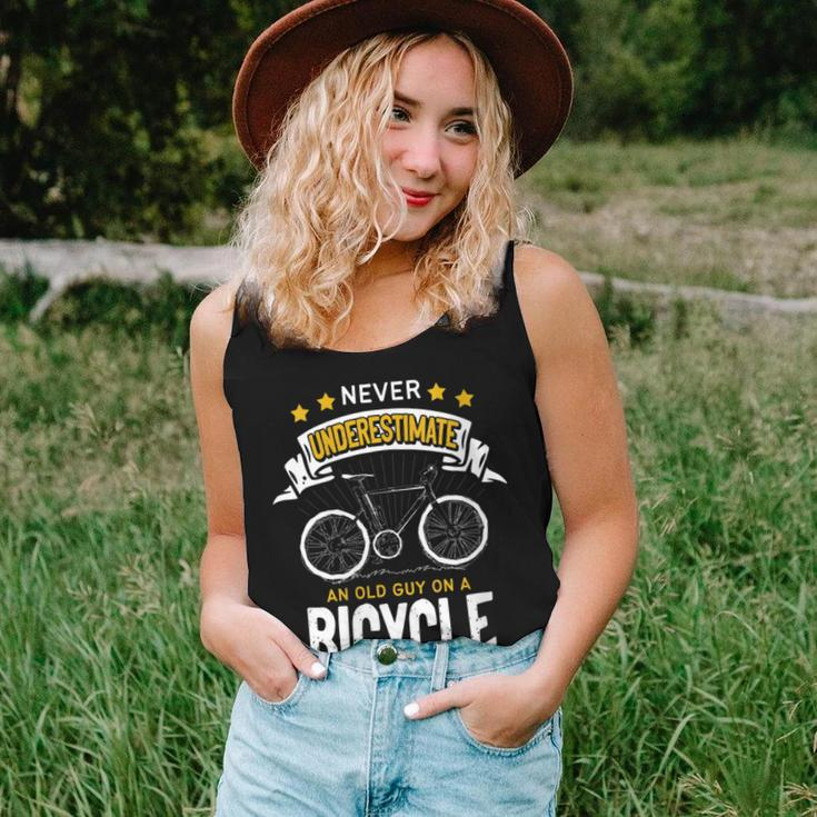 Never Underestimate An Old Guy On Bicycle Bike Cycling Retro Women Tank Top Gifts for Her