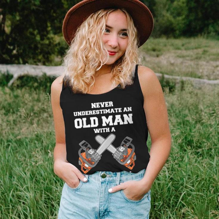 Never Underestimate An Old Man Chainsaw Carpenter Lumberjack Women Tank Top Gifts for Her