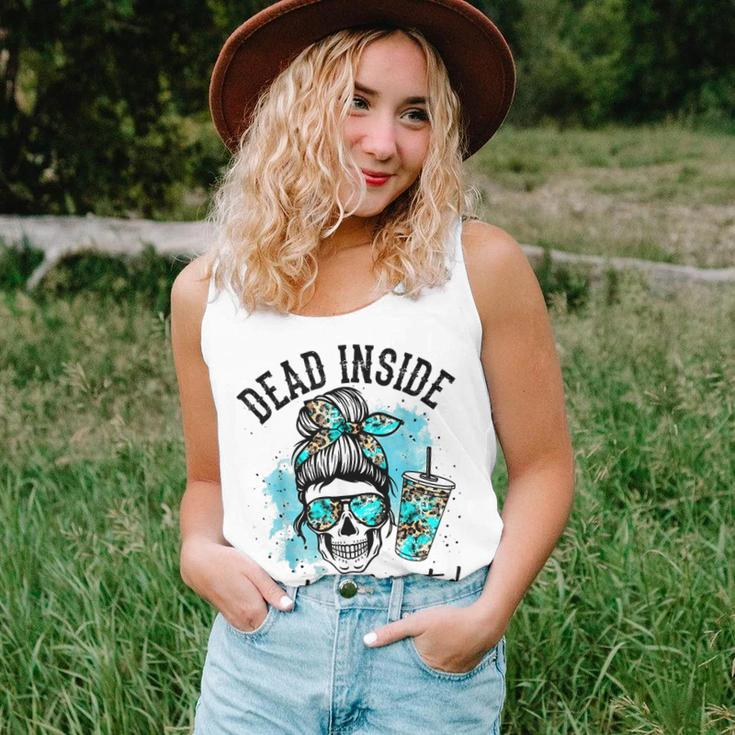 Dead Inside But Caffeinated Skeleton Skull Coffee Lover Women Tank Top Weekend Graphic Gifts for Her
