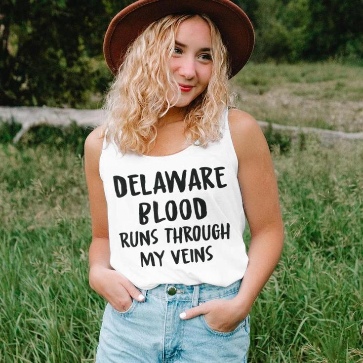 Delaware Blood Runs Through My Veins Novelty Sarcastic Word Women Tank Top Gifts for Her