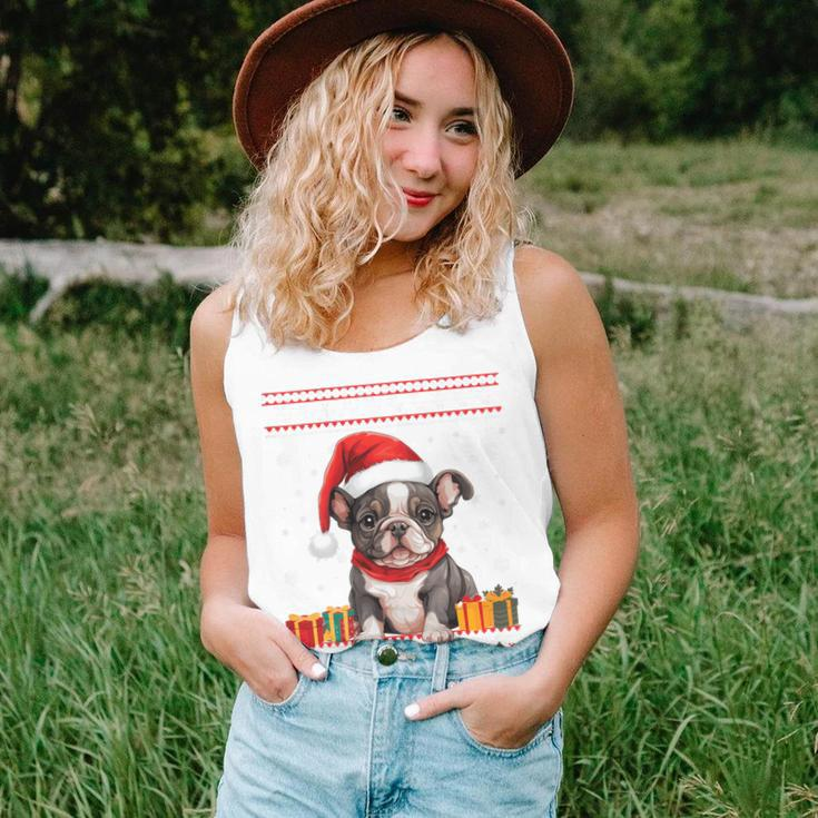 French Bulldog Christmas Santa Hat Ugly Christmas Sweater Women Tank Top Gifts for Her