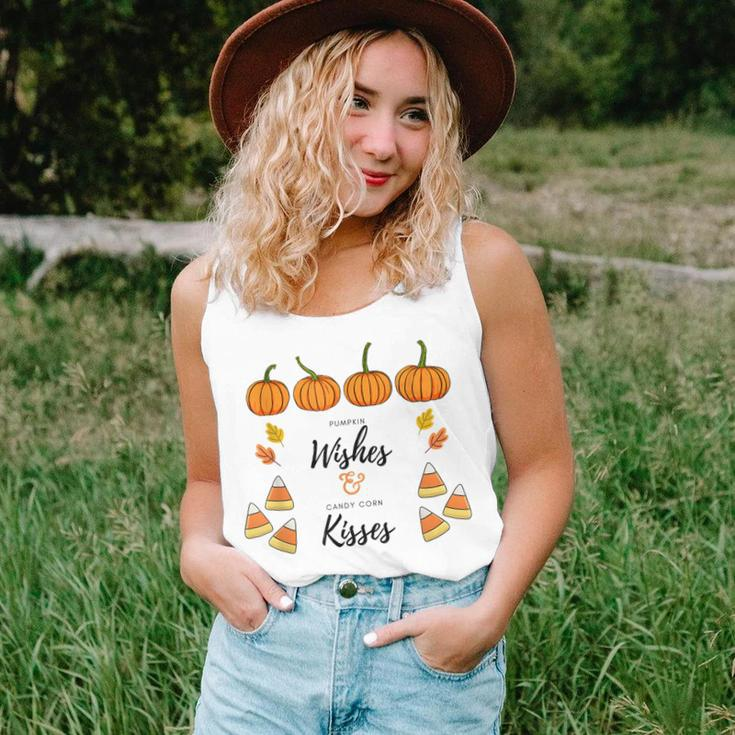 Pumpkin Wishes And Candy Corn Kisses Quote Halloween Fall Halloween Women Tank Top Gifts for Her