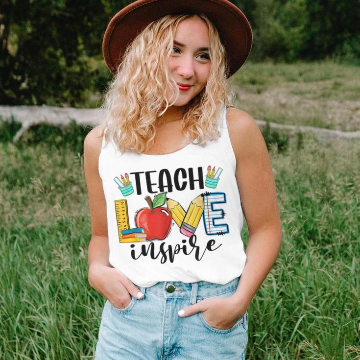 Teach Love Inspire Cute Teacher Teaching 1St Day Of School Women Tank Top Basic Casual Daily Weekend Graphic Gifts for Her