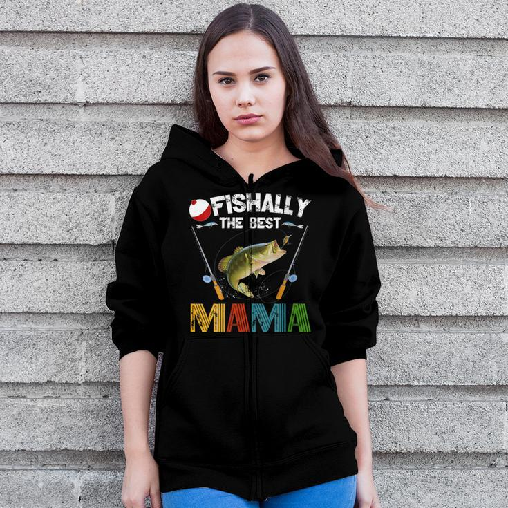 Ofishally The Best Mama Fishing Rod Mommy Women Zip Hoodie Casual Graphic Zip Up Hooded Sweatshirt