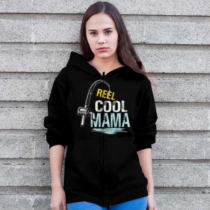 Reel Cool Mama Fishing Fisherman Retro Women Zip Hoodie Casual Graphic Zip Up Hooded Sweatshirt