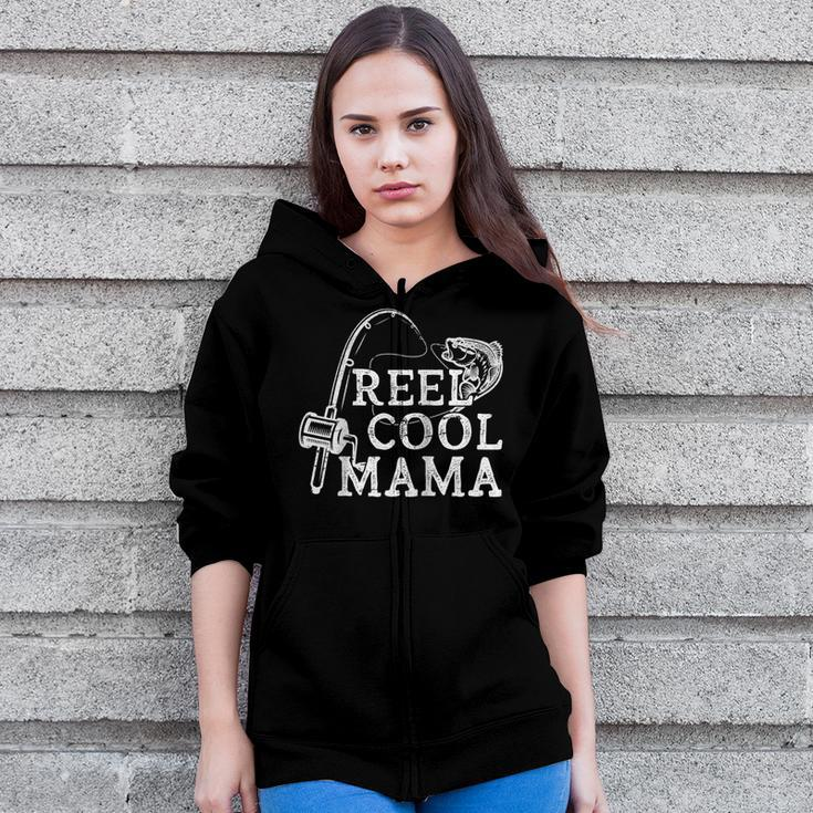 Retro Reel Cool Mama Fishing Fisher Women Zip Hoodie Casual Graphic Zip Up Hooded Sweatshirt