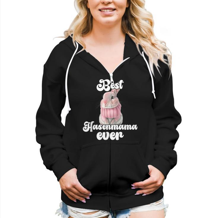Best Rabbit Mama Ever Retro Winter Rabbit Mum Women Zip Hoodie Casual Graphic Zip Up Hooded Sweatshirt