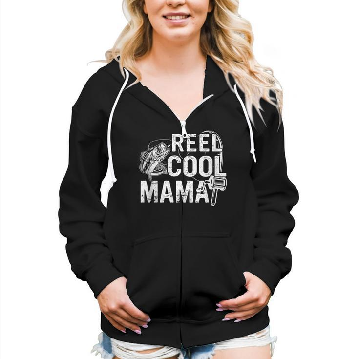 Distressed Reel Cool Mama Fishing Women Zip Hoodie Casual Graphic Zip Up Hooded Sweatshirt
