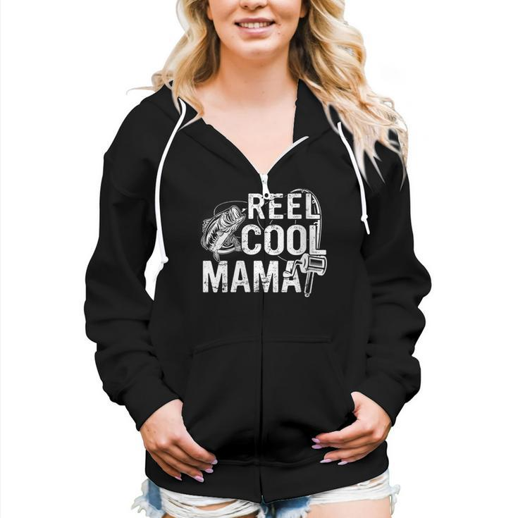 Distressed Reel Cool Mama Fishing  Women Zip Hoodie Casual Graphic Zip Up Hooded Sweatshirt