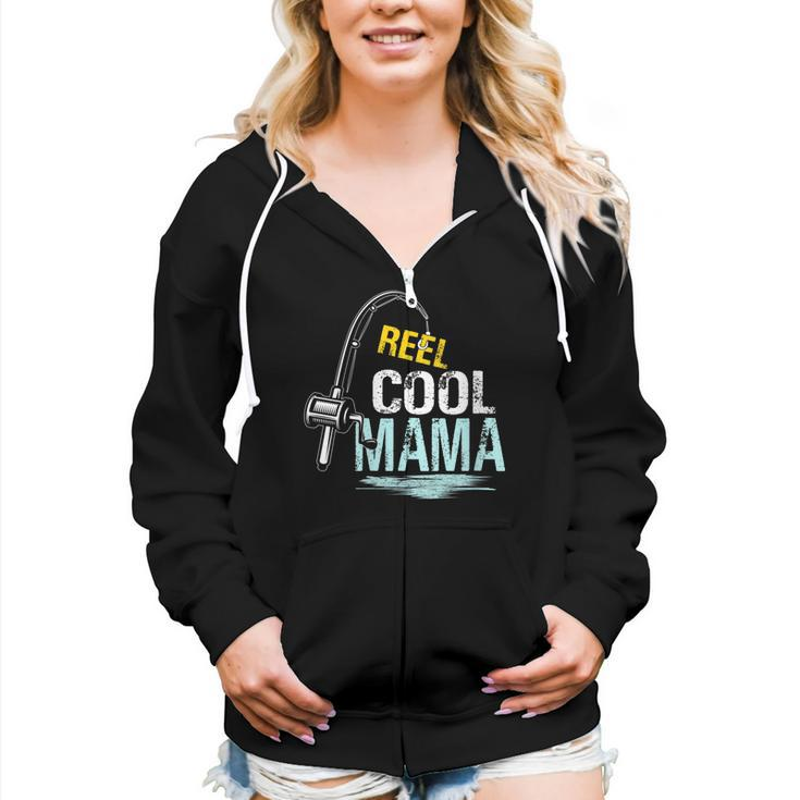 Reel Cool Mama Fishing Fisherman Retro Women Zip Hoodie Casual Graphic Zip Up Hooded Sweatshirt