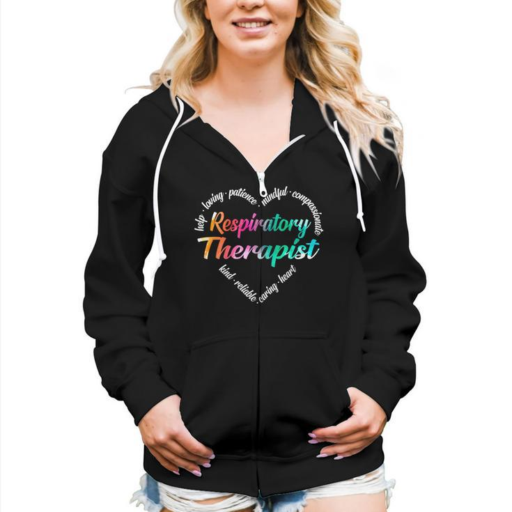 Respiratory Therapist Heart Word Cloud Watercolor Rainbow Women Zip Hoodie