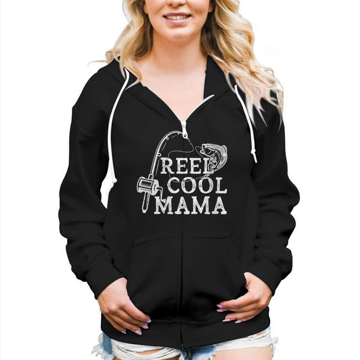Retro Reel Cool Mama Fishing Fisher  Women Zip Hoodie Casual Graphic Zip Up Hooded Sweatshirt