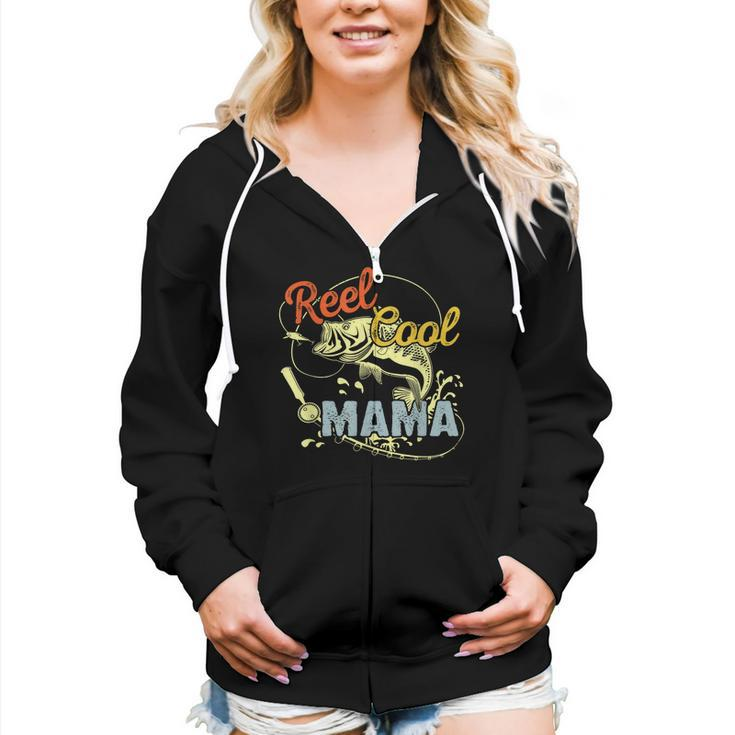 Retro Reel Cool Mama Fishing Lover Women Zip Hoodie Casual Graphic Zip Up Hooded Sweatshirt