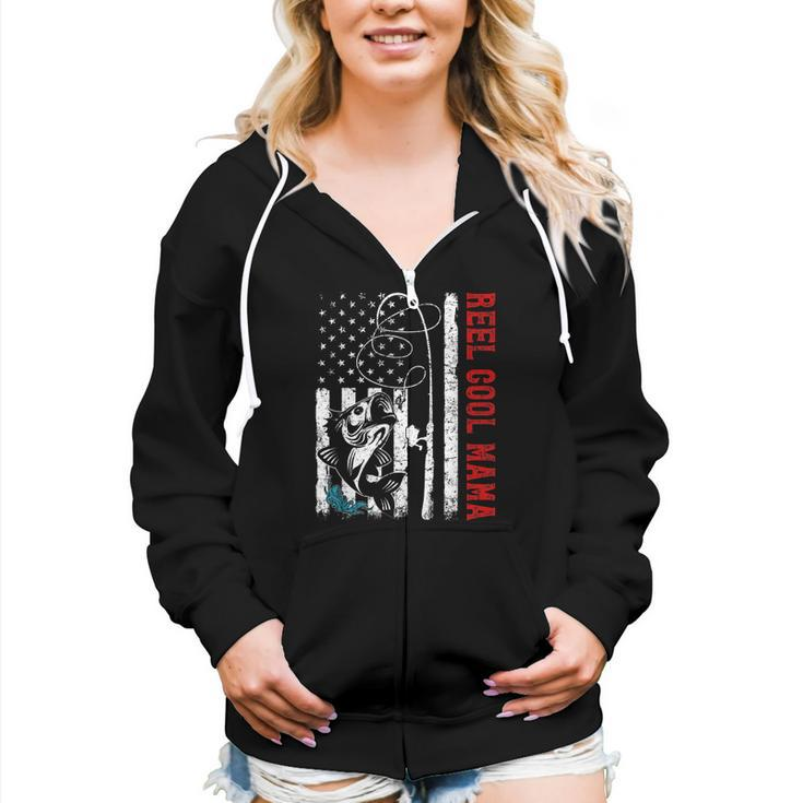 Usa Flag Reel Cool Mama Fishing Fisher Fisherman Women Zip Hoodie Casual Graphic Zip Up Hooded Sweatshirt