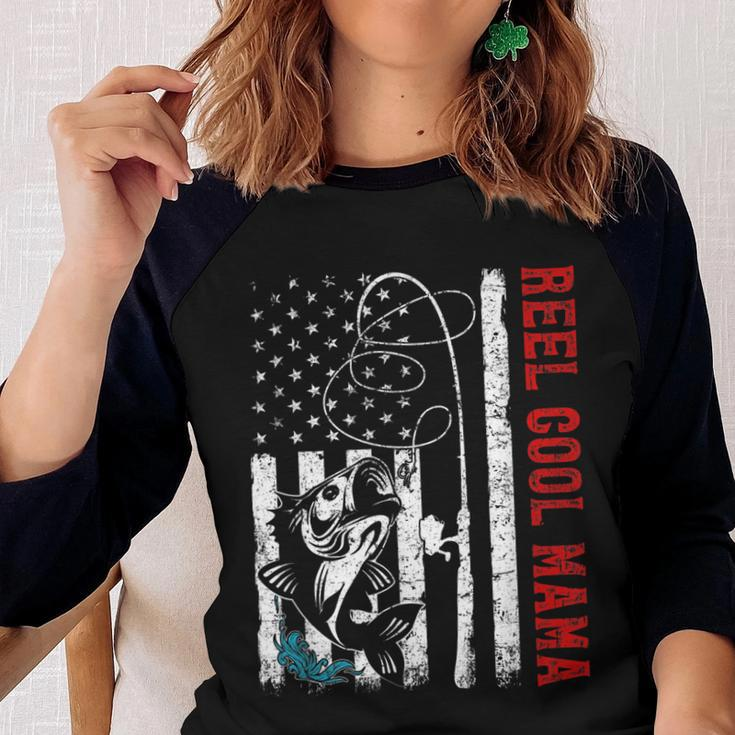 Usa Flag Reel Cool Mama Fishing Fisher Fisherman Gift For Women Women Baseball Tee Raglan Graphic Shirt