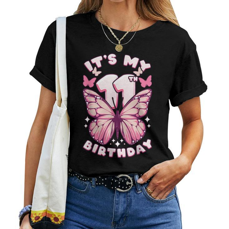 11Th Birthday Girl 11 Years Butterflies And Number 11 Women T-shirt