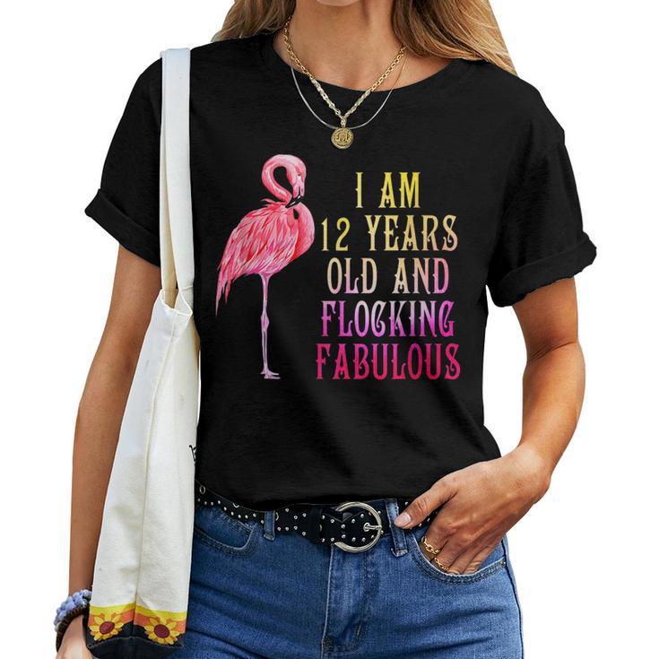 12Nd Birthday Pink Watercolor Flamingo 12 Year T Women Sweatshirt