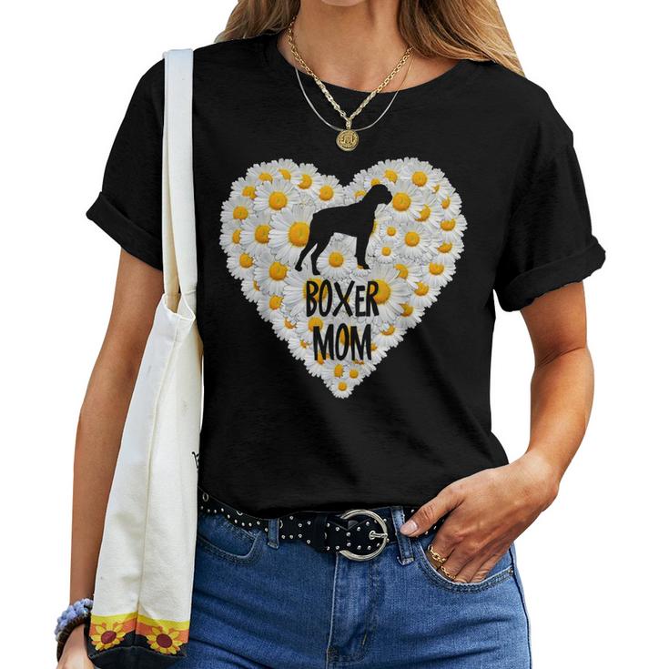 Boxer Dog Mom On Love Heart White Daisy Flowers Boxer Women T-shirt