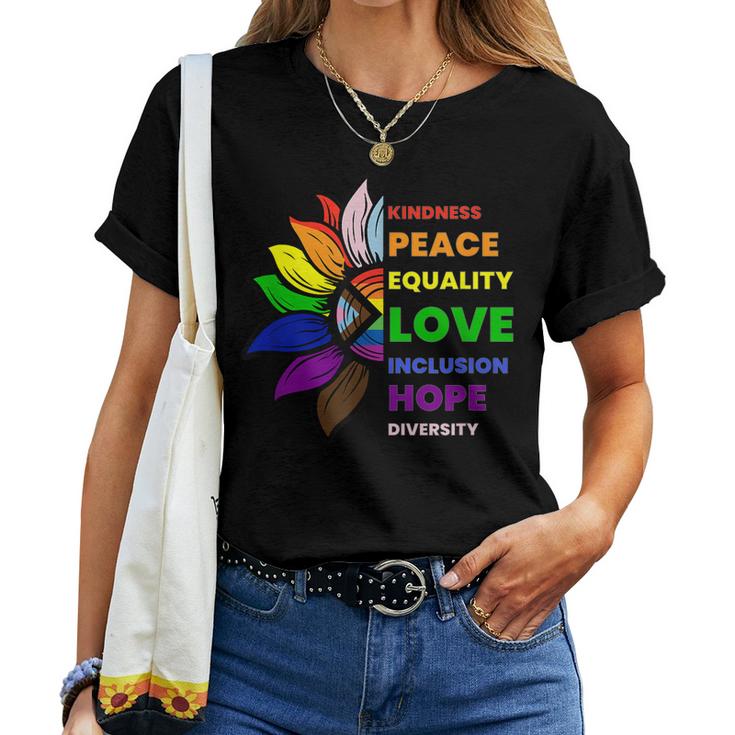 Kindness Peace Equality Sunflower Gay Pride Women T-shirt